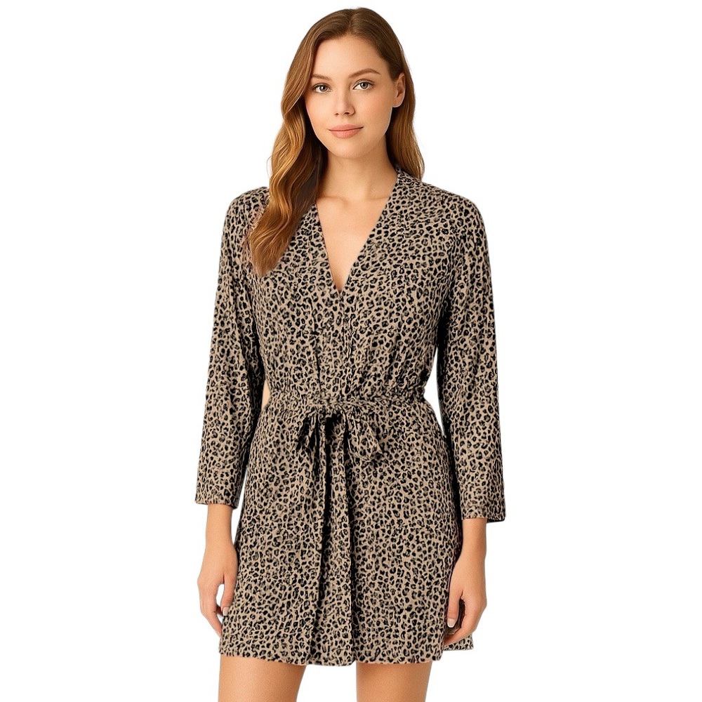 Rene Rofe Sleepwear Leopard Cheetah Print Robe Bathrobe